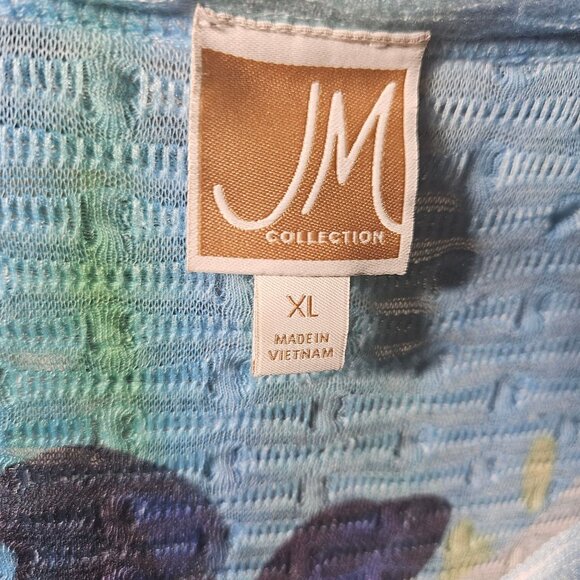 Womens JM Collection Multicolor Floral Textured Tunic Top With Rhinestone Accent - Picture 3 of 4